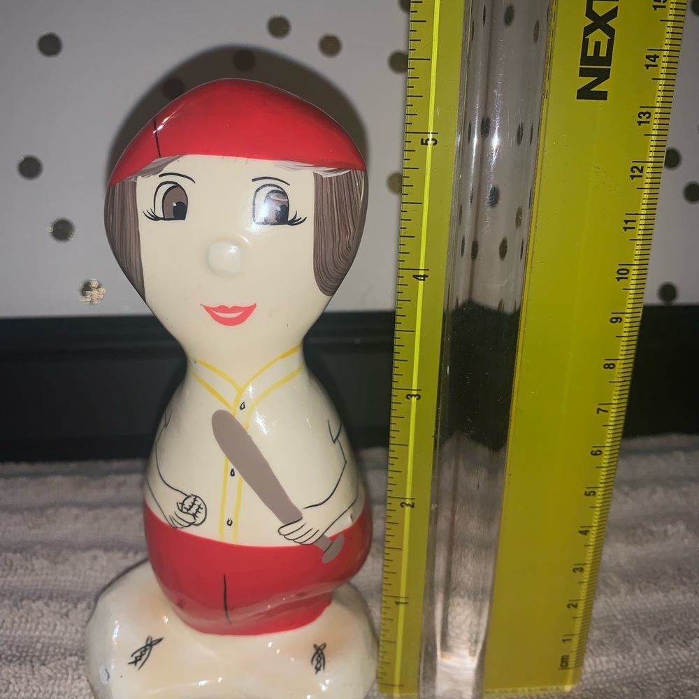 Vintage Rock Head Woman Softball Player Figurine Paperweight Hand Painted